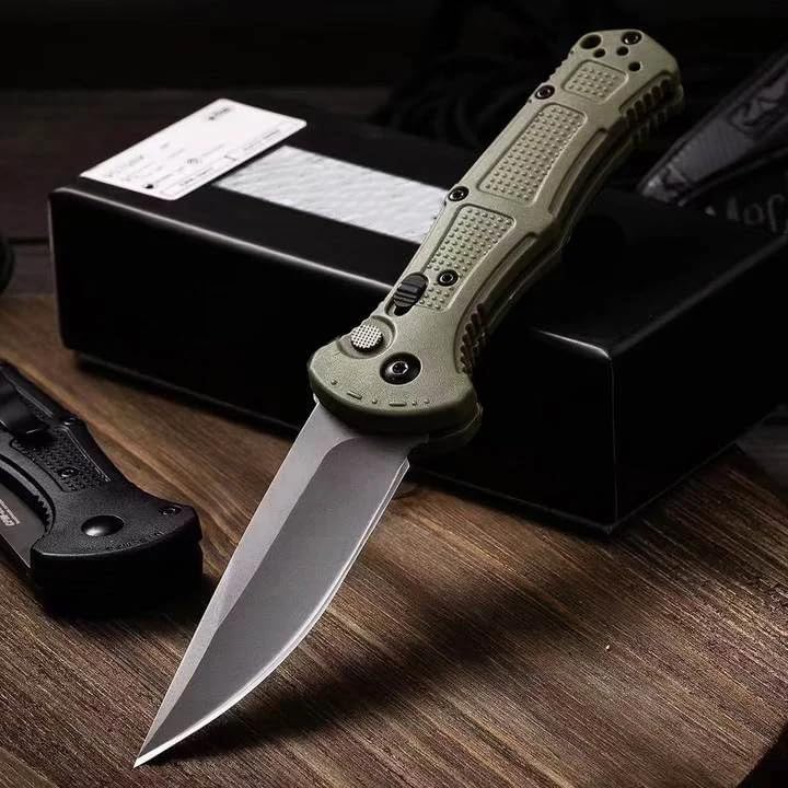 Futsuak سكين قفز أوتوماتيكي للدفاع عن النفس في الهواء الطلق، سكين جيب قابل للطي 9070، شفرة من فولاذ D2 مقبض من الألياف الزجاجية غير قابلة للانزلاق، سكين تكتيكي حاد متعدد الوظائف للاستخدام في الهواء الطلق، تكتيكي، البقاء و EDC (أسود) - Image 3